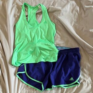 Adidas Neon Green and Blue Women's Activewear Set